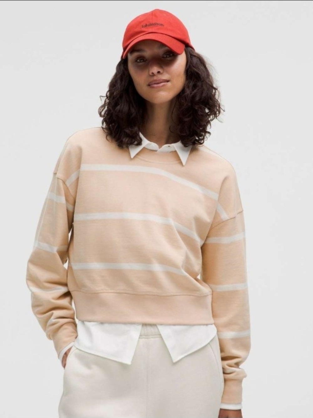 NWT Lululemon Perfectly Oversized Cropped Crew *Stripe Boundless Stripe Size 0